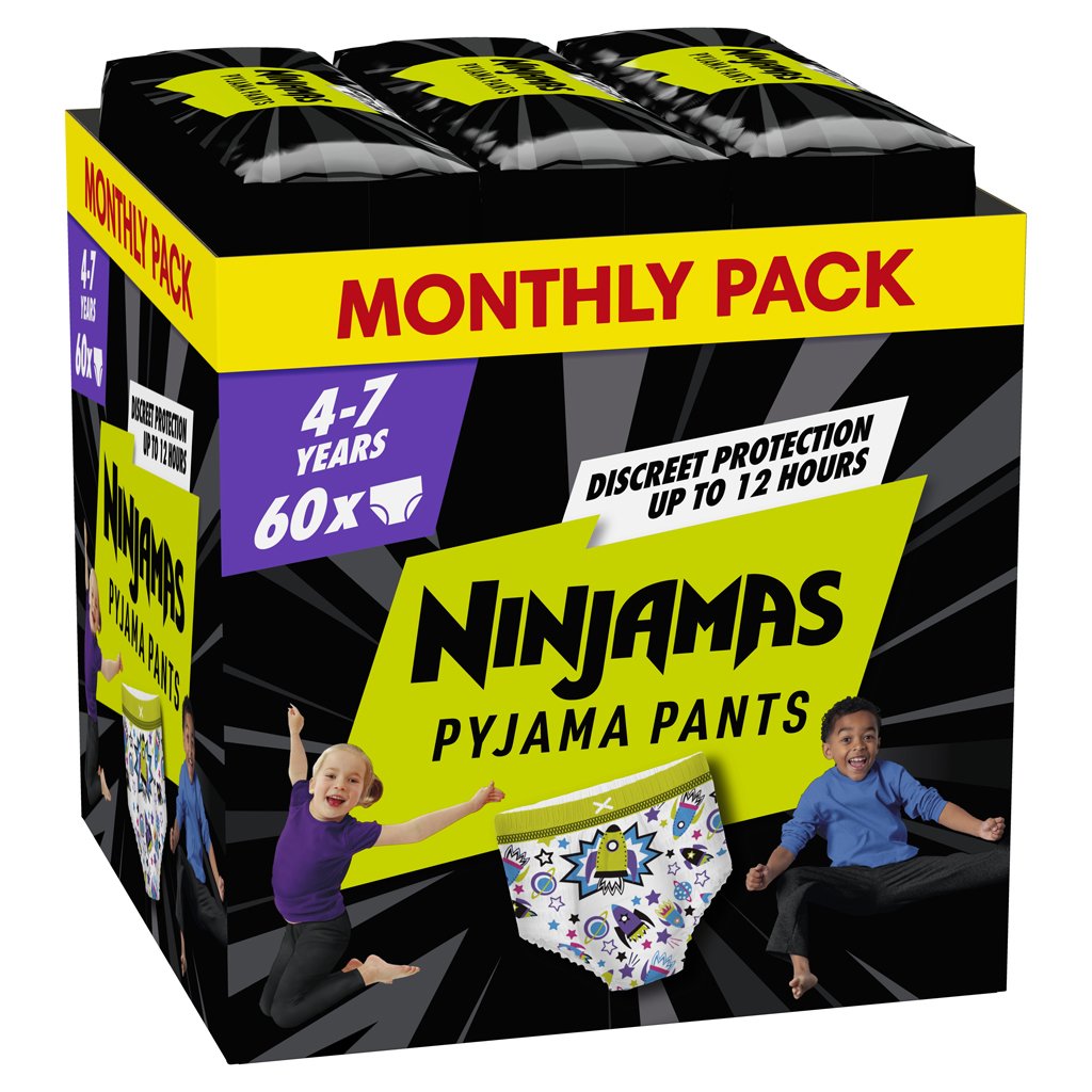 E-shop PAMPERS Nohavičky plienkové Ninjamas Pyjama Pants Kosmické lode, 60 ks, 7 rokov, 17kg-30kg