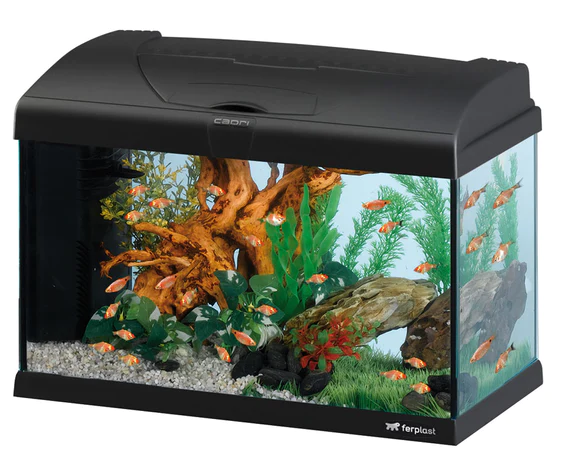 E-shop Ferplast CAPRI 50 LED BLACK sklenené akvárium s LED lampou, vnútorným filtrom a ohrievačom