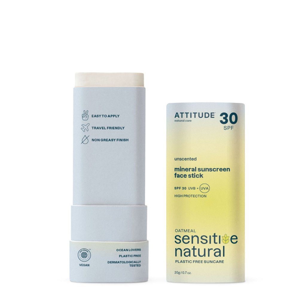 E-shop 100% minerálna ochranná tyčinka na tvár a pery ATTITUDE (SPF 30) pre citlivú a atopickú pokožku, 20 g.