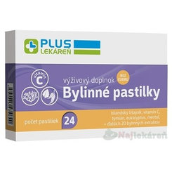 PLUS LEKÁREŇ Bylinné pastilky Bez cukru na bolesť hrdla 24 pastiliek