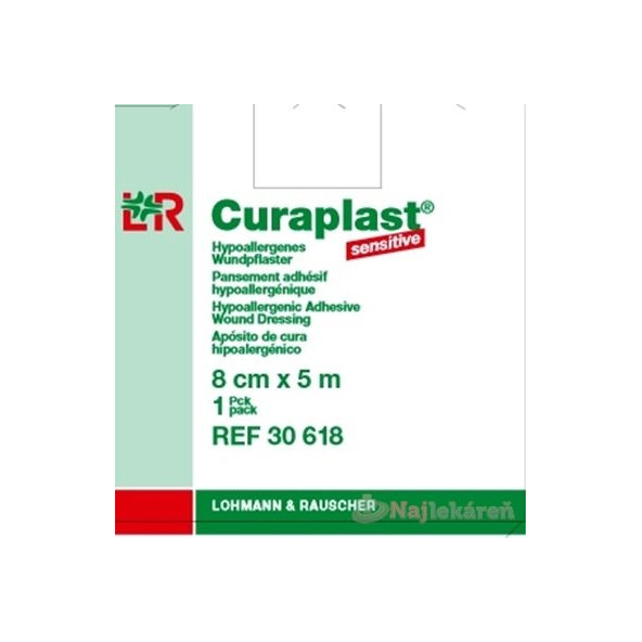 CURAPLAST Sensitive 8cmx5m,rychloobväz na rany-5 m rolka v dávkovacej škatuli 1ks