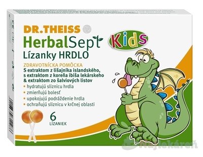 E-shop Dr.Theiss HerbalSept Kids na bolesť hrdla lízanky 6 ks