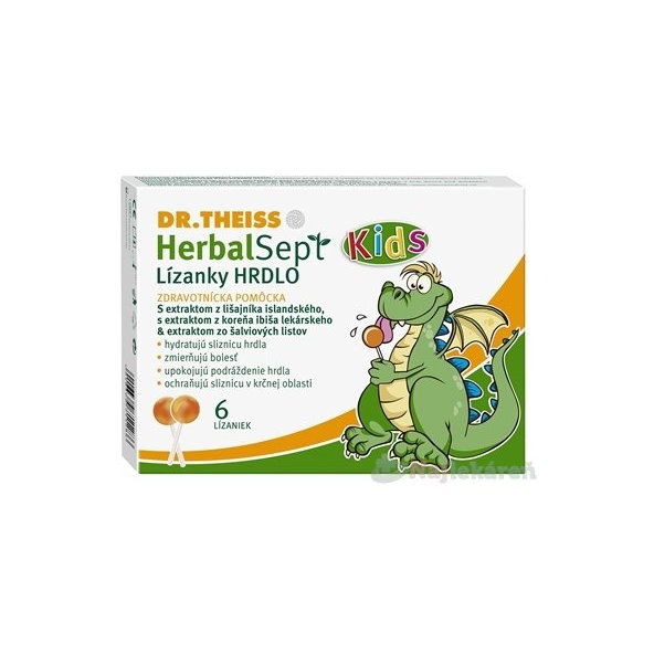 Dr.Theiss HerbalSept Kids na bolesť hrdla lízanky 6 ks