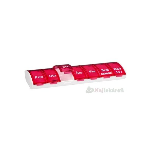 ANABOX Dávkovač na lieky týždenný 1x7 dní (rôzne farby) 1x12ks