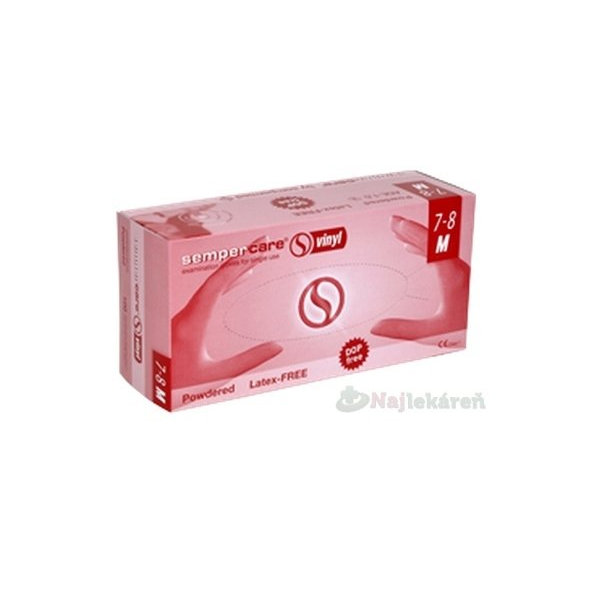SEMPERCARE Vyšetrovacie rukavice vinyl veľkosť M, púdrované 100ks