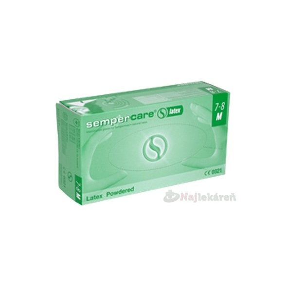 SEMPERCARE Vyšetrovacie rukavice latex veľkosť M, púdrované 100ks