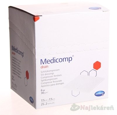 MEDICOMP DRAIN kompres z netkaného textilu sterilný 7,5x7,5cm 50 ks