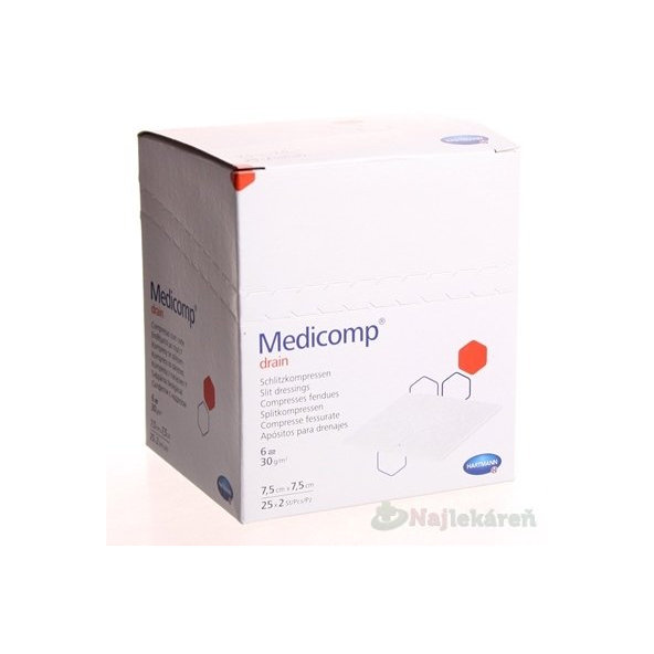 MEDICOMP DRAIN kompres z netkaného textilu sterilný 7,5x7,5cm 50 ks