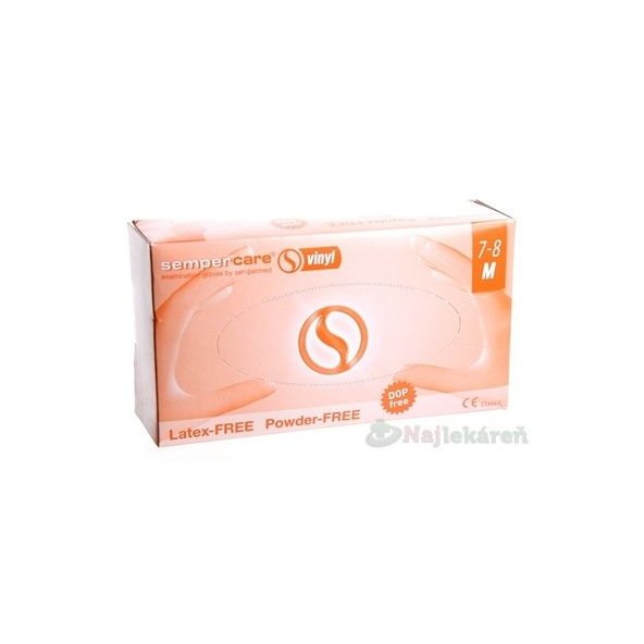 SEMPERCARE Vyšetrovacie rukavice vinyl veľkosť M, nepúdrované 100ks