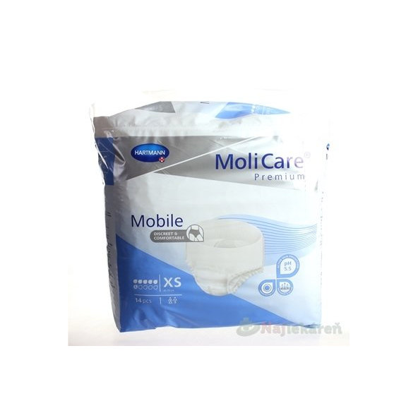 MoliCare Premium Mobile 6 kvapiek XS modré, plienkové nohavičky naťahovacie, 14ks