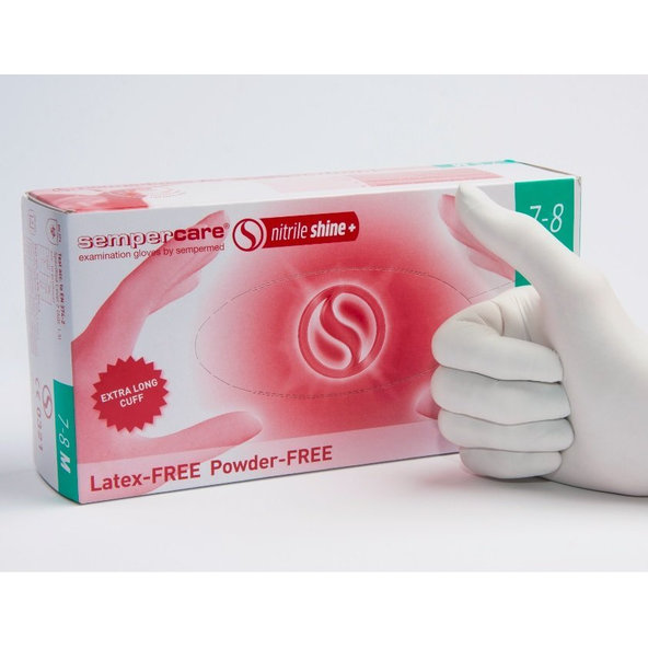 Sempercare Vyšetrovacie rukavice nitril SHINE bezpudrové M bez latexu (farba biela) 150ks