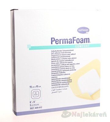 E-shop PERMAFOAM COMFORT obväz penový polyuret. s pórovitou štruktúrou, samolepiaci (15x15cm) 5ks