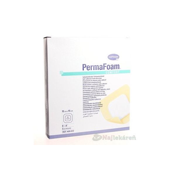 PERMAFOAM COMFORT obväz penový polyuret. s pórovitou štruktúrou, samolepiaci (15x15cm) 5ks