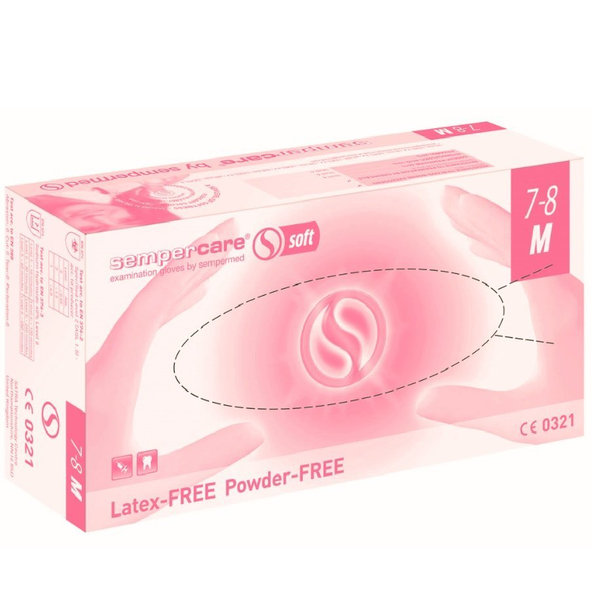 Sempercare Vyšetrovacie rukavice nitril SOFT,bezpudrové (M), bez latexu (farba ružová) 200 ks
