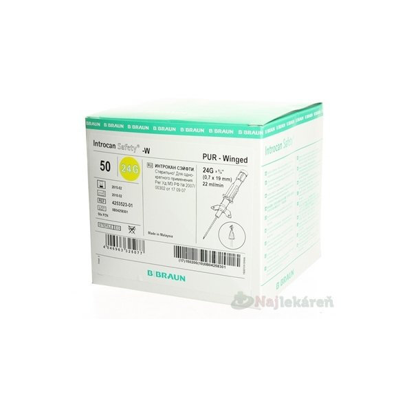 B.BRAUN INTROCAN I.V. KANYLA G24 s krídelkami 0,7x19 mm - žltá 50ks