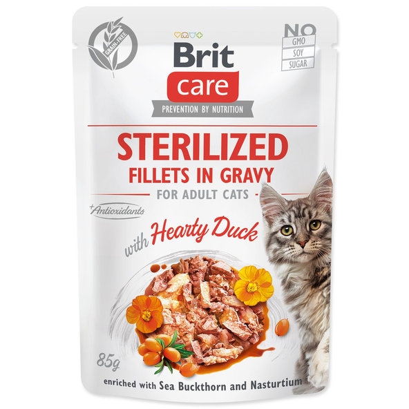 Kapsička Brit Care Cat Sterilized kačka, filety v omáčke 85g