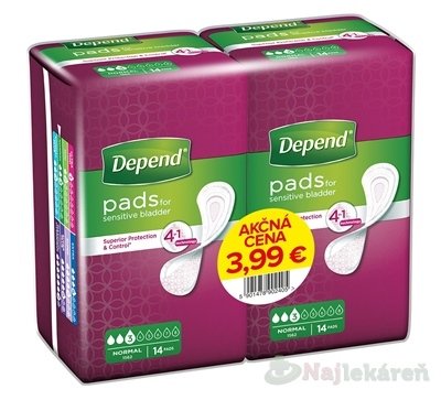 E-shop DEPEND NORMAL AKCIOVA CENA (duopack) inkontinenčné vložky pre ženy, 2x14ks (28 ks), 1set