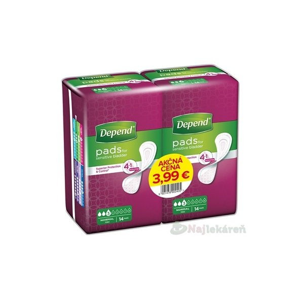 DEPEND NORMAL AKCIOVA CENA (duopack) inkontinenčné vložky pre ženy, 2x14ks (28 ks), 1set