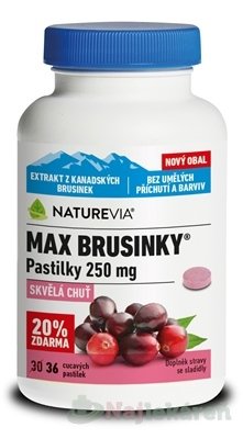 E-shop SWISS NATUREVIA MAX BRUSNICE 250 mg na močové cesty 36 pastiliek