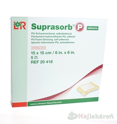 SUPRASORB P PU krytie na rany samolepiace 15x15cm 5ks