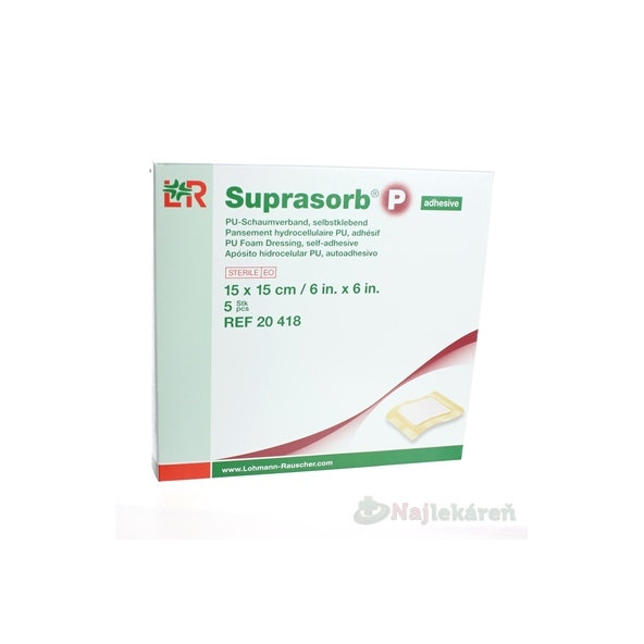 SUPRASORB P PU krytie na rany samolepiace 15x15cm 5ks
