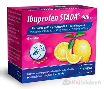 E-shop Ibuprofen STADA 400 mg na bolesť a horúčku 20 vrecúšok