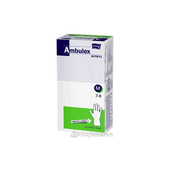 Ambulex rukavice NITRYLOVÉ veľ. M, biele, nesterilné, nepúdrované, 100ks