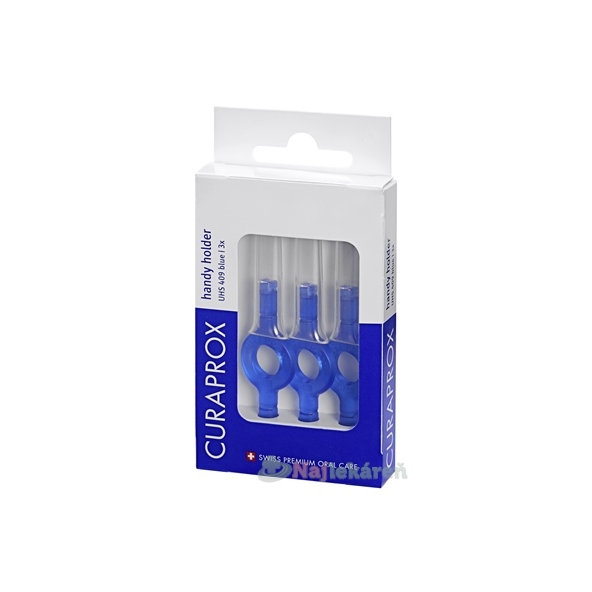 CURAPROX UHS 409 handy holder modrý držiak s krytkou 3 ks