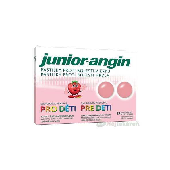 Junior-angin pastilky pre deti s jahodovou príchuťou 24 pastiliek