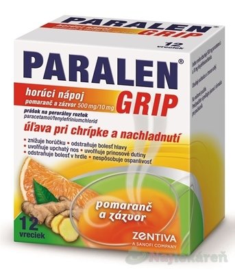 E-shop PARALEN GRIP horúci nápoj pomaranč a zázvor na chrípku a nachladnutie 12 ks