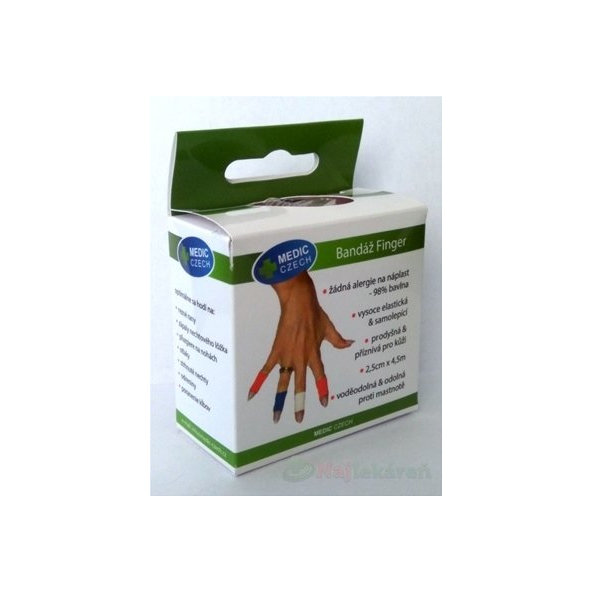 MEDIC Bandáž Finger Červená 2,5cmx4,5m, náplasť elastická (rýchloobväz) 1ks
