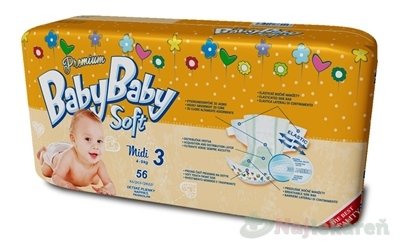 E-shop BabyBaby Soft Premium Midi 4-9kg, detské plienky 1x56 ks