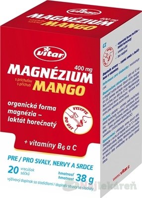 E-shop VITAR Magnézium 400 mg + vitamíny B6 a C príchuť mango 20 vrecúšok