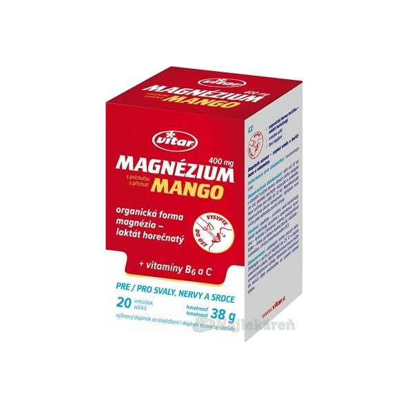VITAR Magnézium 400 mg + vitamíny B6 a C príchuť mango 20 vrecúšok
