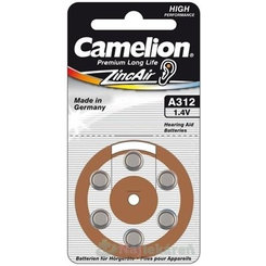 CAMELION ZincAir Premium Long Life A312 batérie do načúvacích prístrojov, hnedá 6ks