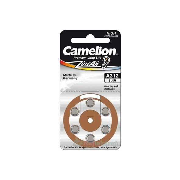 CAMELION ZincAir Premium Long Life A312 batérie do načúvacích prístrojov, hnedá 6ks