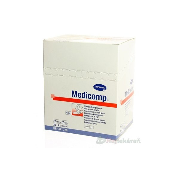 MEDICOMP kompres z netkaného textilu, sterilný (7,5x7,5cm) 25x2 (50ks)