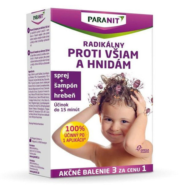 PARANIT radikálny proti všiam a hnidám sprej 100ml, šampón 100ml, hrebeň