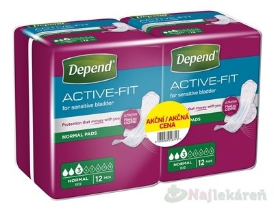 E-shop DEPEND ACTIVE-FIT Normal DUOPACK inkontinenčné vložky pre ženy 2x12,24ks 1set