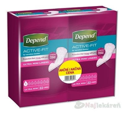 DEPEND ACTIVE-FIT Ultra Mini DUOPACK inkontinenčné vložky pre ženy 2x22, 44ks 1set