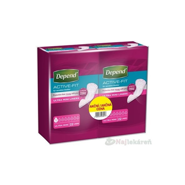 DEPEND ACTIVE-FIT Ultra Mini DUOPACK inkontinenčné vložky pre ženy 2x22, 44ks 1set
