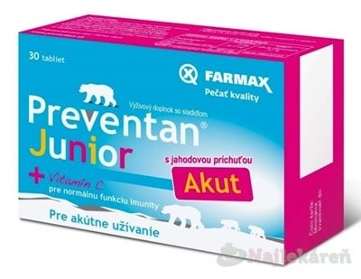 E-shop FARMAX Preventan Junior Akut + vitamín C, tbl s jahodovou príchuťou 1x30 ks