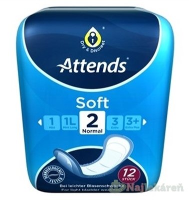E-shop ATTENDS Soft Normal 2 ženské inkontinenčné vložky, savosť 449ml, veľkosť 26,5cm, 12ks