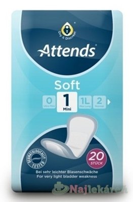 E-shop ATTENDS Soft Mini 1 inkontinenčné vložky, savosť 299ml, veľkosť 21,5cm, 20ks