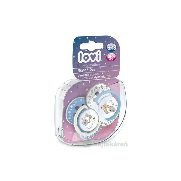 LOVI Dynamický utišujúci cumlík Night&Day boy 2ks