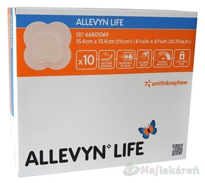 E-shop ALLEVYN LIFE Krytie na rany 15,4x15,4cm, adhezívne penové krytie so silikónovým gélom 10ks