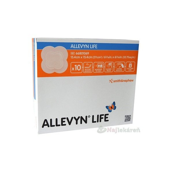 ALLEVYN LIFE Krytie na rany 15,4x15,4cm, adhezívne penové krytie so silikónovým gélom 10ks