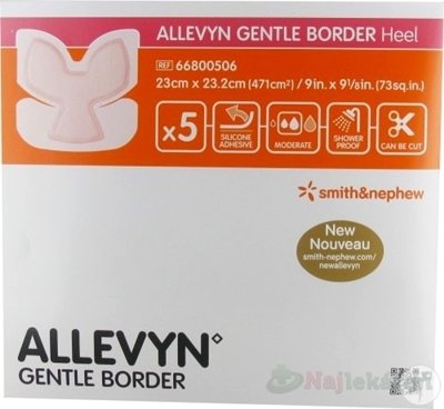 E-shop ALLEVYN Gentle Border Heel Krytie na rany 23x23,2cm, adhezívne penové krytie so silikónovým gél 5ks