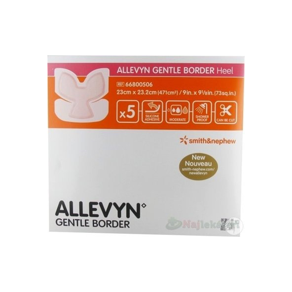 ALLEVYN Gentle Border Heel Krytie na rany 23x23,2cm, adhezívne penové krytie so silikónovým gél 5ks