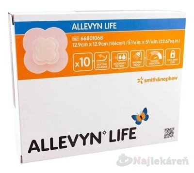 E-shop ALLEVYN LIFE Krytie na rany 12,9x12,9cm, adhezívne penové krytie so silikónovým gélom 10ks